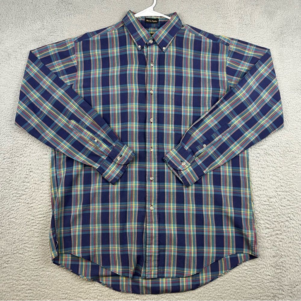 Vintage Eddie Bauer Shirt Mens Large Colorful Plaid Marin‎ Poplin Preppy Casual